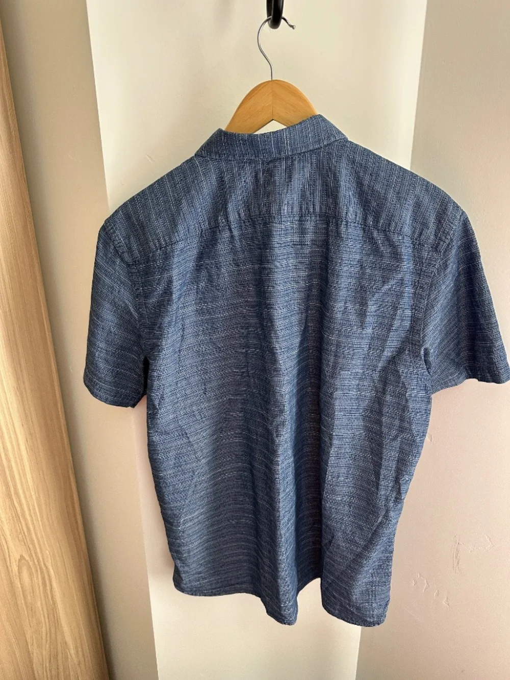 Banana Republic Slim Fit Indigo Blue Striped Short Sleeve Cotton Shirt L